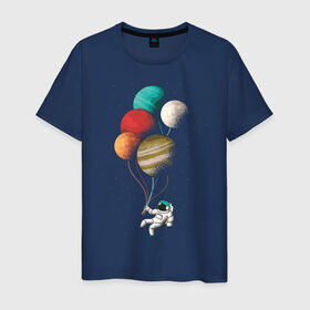 Мужская футболка хлопок с принтом Космонавт в космосе с планетам , 100% хлопок | прямой крой, круглый вырез горловины, длина до линии бедер, слегка спущенное плечо. | астронавт | в космосе | космонавт | космос | планета | планеты | с космонавтом | с планетами