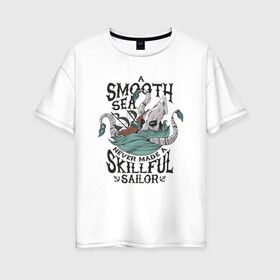 Женская футболка хлопок Oversize с принтом Кракен , 100% хлопок | свободный крой, круглый ворот, спущенный рукав, длина до линии бедер
 | для отдыха | кракен | летние | летняя | лето | море | морская | морские | морское чудовище | океан | осьминог