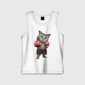 Детская майка хлопок с принтом Кот боксёр ,  |  | Тематика изображения на принте: боец | бокс | боксёр | кот | котёнок | кошак | кошка | кулак | спорт | шорты