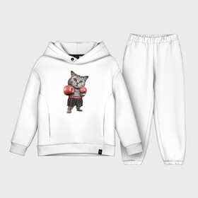 Детский костюм хлопок Oversize с принтом Кот боксёр ,  |  | Тематика изображения на принте: боец | бокс | боксёр | кот | котёнок | кошак | кошка | кулак | спорт | шорты
