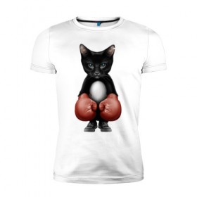 Мужская футболка премиум с принтом Котёнок боксёр , 92% хлопок, 8% лайкра | приталенный силуэт, круглый вырез ворота, длина до линии бедра, короткий рукав | боец | бокс | боксёр | кот | котёнок | кошак | кошка | кулак | спорт | шорты