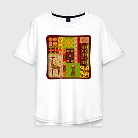 Мужская футболка хлопок Oversize с принтом Жираф , 100% хлопок | свободный крой, круглый ворот, “спинка” длиннее передней части | африка | животные | жираф | индия | инки | наскальные | орнаменты | узоры | этно