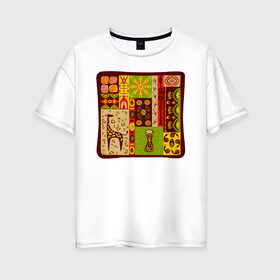 Женская футболка хлопок Oversize с принтом Жираф , 100% хлопок | свободный крой, круглый ворот, спущенный рукав, длина до линии бедер
 | африка | животные | жираф | индия | инки | наскальные | орнаменты | узоры | этно