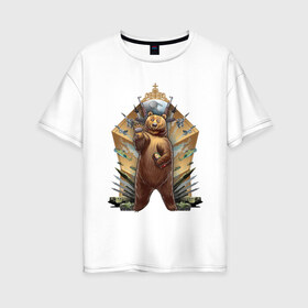 Женская футболка хлопок Oversize с принтом Привет из России , 100% хлопок | свободный крой, круглый ворот, спущенный рукав, длина до линии бедер
 | военные | империя | матрёшка | медведь | оружие | ракета | русь | самолёт | танк