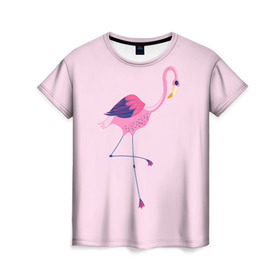 Женская футболка 3D с принтом Фламинго , 100% полиэфир ( синтетическое хлопкоподобное полотно) | прямой крой, круглый вырез горловины, длина до линии бедер | bird | birds | fly | wing | wings | клюв | когти | крыло | крылышки | крылья | полет | птица | птицы | птичка | птички | фламинго