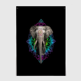 Постер с принтом Индийский Слон , 100% бумага
 | бумага, плотность 150 мг. Матовая, но за счет высокого коэффициента гладкости имеет небольшой блеск и дает на свету блики, но в отличии от глянцевой бумаги не покрыта лаком | africa | elephant | elephants | india | ornament | pattern | skin | tusks | африка | бивни | индия | кожа | орнамент | слон | слоненок | слоник | слоники | слоны | слонята | узор | хобот