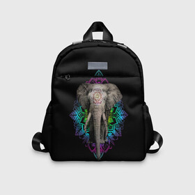 Детский рюкзак 3D с принтом Индийский Слон , 100% полиэстер | лямки с регулируемой длиной, сверху петелька, чтобы рюкзак можно было повесить на вешалку. Основное отделение закрывается на молнию, как и внешний карман. Внутри дополнительный карман. По бокам два дополнительных кармашка | Тематика изображения на принте: africa | elephant | elephants | india | ornament | pattern | skin | tusks | африка | бивни | индия | кожа | орнамент | слон | слоненок | слоник | слоники | слоны | слонята | узор | хобот