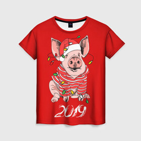 Женская футболка 3D с принтом Полосатый поросенок , 100% полиэфир ( синтетическое хлопкоподобное полотно) | прямой крой, круглый вырез горловины, длина до линии бедер | 2019 | боров | гирлянда | год | голова | дед мороз | домашнее | елочная | животное | клаус | костюм | красная | мода | новый год | подарок | поздравление | полосатый | поросенок | праздник | профиль