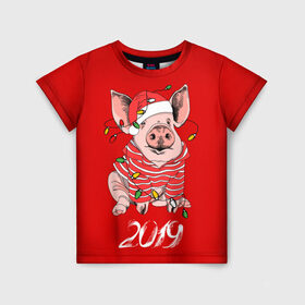 Детская футболка 3D с принтом Полосатый поросенок , 100% гипоаллергенный полиэфир | прямой крой, круглый вырез горловины, длина до линии бедер, чуть спущенное плечо, ткань немного тянется | 2019 | боров | гирлянда | год | голова | дед мороз | домашнее | елочная | животное | клаус | костюм | красная | мода | новый год | подарок | поздравление | полосатый | поросенок | праздник | профиль