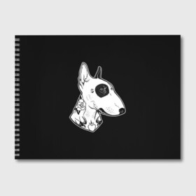 Альбом для рисования с принтом Бультерьер , 100% бумага
 | матовая бумага, плотность 200 мг. | dog | dogs | tattoo | бультерьер | пес | псы | собака | собакен | собаки | собачка | собачки | татуировка | татуировки | щенки | щенок | щеночек | щеночки