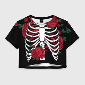 Женская футболка 3D укороченная с принтом dia de los Muertos , 100% полиэстер | круглая горловина, длина футболки до линии талии, рукава с отворотами | calavera | halloween | сахарный череп | хеллоуин