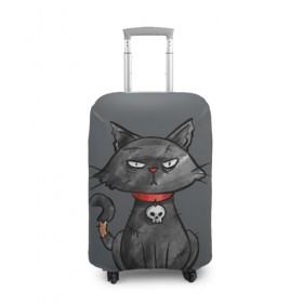 Чехол для чемодана 3D с принтом Кот бедолага , 86% полиэфир, 14% спандекс | двустороннее нанесение принта, прорези для ручек и колес | Тематика изображения на принте: кот | череп | черный
