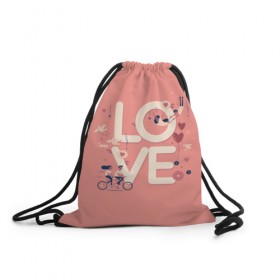 Рюкзак-мешок 3D с принтом Любящая пара , 100% полиэстер | плотность ткани — 200 г/м2, размер — 35 х 45 см; лямки — толстые шнурки, застежка на шнуровке, без карманов и подкладки | love | голуби | любовь | пара | птицы | сердечко | шарик