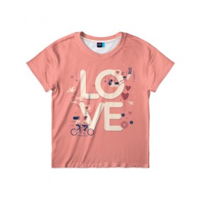 Детская футболка 3D с принтом Любящая пара , 100% гипоаллергенный полиэфир | прямой крой, круглый вырез горловины, длина до линии бедер, чуть спущенное плечо, ткань немного тянется | love | голуби | любовь | пара | птицы | сердечко | шарик