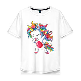 Мужская футболка хлопок Oversize с принтом Dabbing Unicorn , 100% хлопок | свободный крой, круглый ворот, “спинка” длиннее передней части | dab | dab единорог | dabbing unicorn | unicorn | единорог радуга | краски | прикольные картинки | радуга | радужные краски | радужный единорог