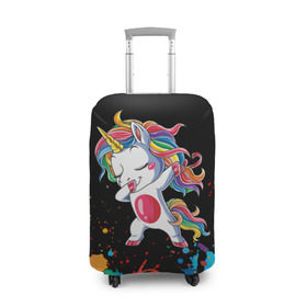 Чехол для чемодана 3D с принтом Радужный единорог , 86% полиэфир, 14% спандекс | двустороннее нанесение принта, прорези для ручек и колес | dab | dab единорог | dabbing unicorn | unicorn | брызги красок | единорог радуга | краски | прикольные картинки | радуга | радужные краски | радужный единорог