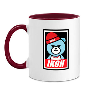 Кружка двухцветная с принтом IKON bear , керамика | объем — 330 мл, диаметр — 80 мм. Цветная ручка и кайма сверху, в некоторых цветах — вся внутренняя часть | ikon | k pop | return | айкон