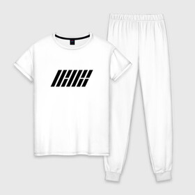 Женская пижама хлопок с принтом iKON logo , 100% хлопок | брюки и футболка прямого кроя, без карманов, на брюках мягкая резинка на поясе и по низу штанин | ikon | k pop | return | айкон