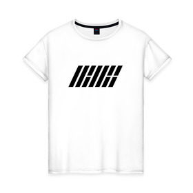 Женская футболка хлопок с принтом iKON logo , 100% хлопок | прямой крой, круглый вырез горловины, длина до линии бедер, слегка спущенное плечо | ikon | k pop | return | айкон