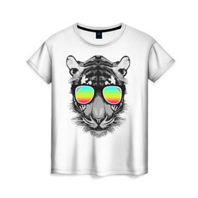 Женская футболка 3D с принтом Пляжный Тигр , 100% полиэфир ( синтетическое хлопкоподобное полотно) | прямой крой, круглый вырез горловины, длина до линии бедер | africa | beach | desert | ocean | predator | sea | sun | tiger | tigers | африка | море | океан | очки | пляж | пустыня | солнце | тигр | тигренок | тигрица | тигрицы | тигры | тигрята | хищник