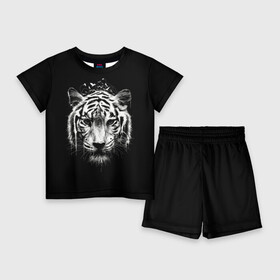 Детский костюм с шортами 3D с принтом Dark Tiger ,  |  | africa | creepy | dark | desert | predator | scary | tiger | tigers | африка | жуткий | мрачный | пустыня | страшный | тигр | тигренок | тигрица | тигрицы | тигры | тигрята | хищник