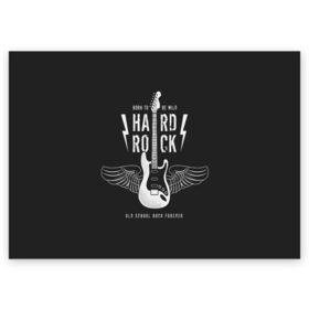 Поздравительная открытка с принтом HARD ROCK ГИТАРА , 100% бумага | плотность бумаги 280 г/м2, матовая, на обратной стороне линовка и место для марки
 | Тематика изображения на принте: гитара | крылья | металл | музыка | рок | струны