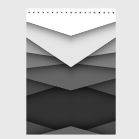 Скетчбук с принтом Бумажные полосы , 100% бумага
 | 48 листов, плотность листов — 100 г/м2, плотность картонной обложки — 250 г/м2. Листы скреплены сверху удобной пружинной спиралью | белый | геометрия | полосы | серый | треугольник | черный