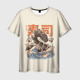 Мужская футболка 3D с принтом Great Sushi Dragon , 100% полиэфир | прямой крой, круглый вырез горловины, длина до линии бедер | 
