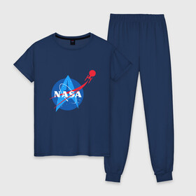 Женская пижама хлопок с принтом NASA , 100% хлопок | брюки и футболка прямого кроя, без карманов, на брюках мягкая резинка на поясе и по низу штанин | alien | earth | express | futurama | galaxy | moon | nasa | planet | space | star | ufo | world | астронавт | вселенная | гагарин | галактика | звезда | звезды | земля | инопл | космонавт | космос | луна | мир | наса | небо | нло | планета