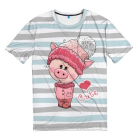 Мужская футболка 3D с принтом Милая свинка , 100% полиэфир | прямой крой, круглый вырез горловины, длина до линии бедер | 2019 | боров | взгляд | год | домашнее | животное | костюм | красная | милая | мода | новый год | пальто | подарок | поздравление | поросенок | праздник | рисунок | рождество | румянец | с новым годом