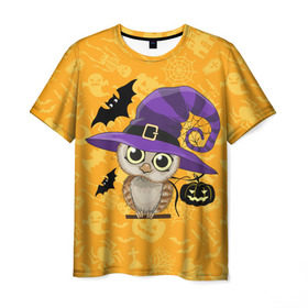 Мужская футболка 3D с принтом Совушка и хэллоуин , 100% полиэфир | прямой крой, круглый вырез горловины, длина до линии бедер | halloween | летучая мышь | подарок на хэллоуин | прикольная сова | сова | сова и хэллоуин | совушка | тыква | тыква на хэллоуин | хэллоуин
