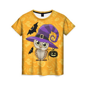 Женская футболка 3D с принтом Совушка и хэллоуин , 100% полиэфир ( синтетическое хлопкоподобное полотно) | прямой крой, круглый вырез горловины, длина до линии бедер | halloween | летучая мышь | подарок на хэллоуин | прикольная сова | сова | сова и хэллоуин | совушка | тыква | тыква на хэллоуин | хэллоуин