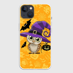Чехол для iPhone 13 с принтом Совушка и хэллоуин ,  |  | Тематика изображения на принте: halloween | летучая мышь | подарок на хэллоуин | прикольная сова | сова | сова и хэллоуин | совушка | тыква | тыква на хэллоуин | хэллоуин