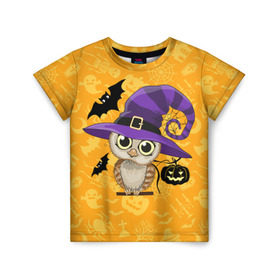 Детская футболка 3D с принтом Совушка и хэллоуин , 100% гипоаллергенный полиэфир | прямой крой, круглый вырез горловины, длина до линии бедер, чуть спущенное плечо, ткань немного тянется | halloween | летучая мышь | подарок на хэллоуин | прикольная сова | сова | сова и хэллоуин | совушка | тыква | тыква на хэллоуин | хэллоуин