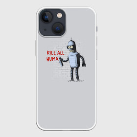 Чехол для iPhone 13 mini с принтом Bender   Kill all human ,  |  | Тематика изображения на принте: bender | fry | futurama | planet express | бендер | гипножаба | зойдберг | лила | фрай | футурама