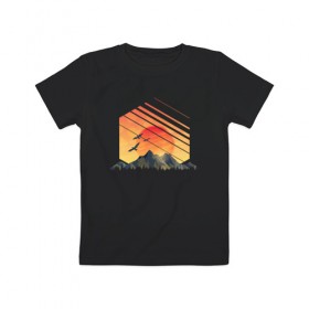 Детская футболка хлопок с принтом Закат солнца над горами , 100% хлопок | круглый вырез горловины, полуприлегающий силуэт, длина до линии бедер | 