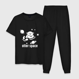 Мужская пижама хлопок с принтом Otter Space , 100% хлопок | брюки и футболка прямого кроя, без карманов, на брюках мягкая резинка на поясе и по низу штанин
 | alien | earth | express | futurama | galaxy | moon | nasa | planet | space | star | ufo | world | астронавт | вселенная | гагарин | галактика | звезда | звезды | земля | инопл | космонавт | космос | луна | мир | наса | небо | нло | планета