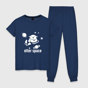 Женская пижама хлопок с принтом Otter Space , 100% хлопок | брюки и футболка прямого кроя, без карманов, на брюках мягкая резинка на поясе и по низу штанин | alien | earth | express | futurama | galaxy | moon | nasa | planet | space | star | ufo | world | астронавт | вселенная | гагарин | галактика | звезда | звезды | земля | инопл | космонавт | космос | луна | мир | наса | небо | нло | планета