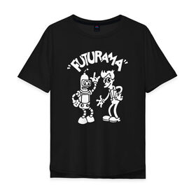 Мужская футболка хлопок Oversize с принтом Futurama - Cartoon , 100% хлопок | свободный крой, круглый ворот, “спинка” длиннее передней части | Тематика изображения на принте: bender | fry | futurama | planet express | бендер | зойдберг | лила | фрай | футурама