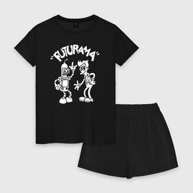 Женская пижама с шортиками хлопок с принтом Futurama - Cartoon , 100% хлопок | футболка прямого кроя, шорты свободные с широкой мягкой резинкой | bender | fry | futurama | planet express | бендер | зойдберг | лила | фрай | футурама