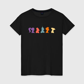 Женская футболка хлопок с принтом Futurama characters , 100% хлопок | прямой крой, круглый вырез горловины, длина до линии бедер, слегка спущенное плечо | bender | fry | futurama | planet express | бендер | гипножаба | зойдберг | лила | фрай | футурама