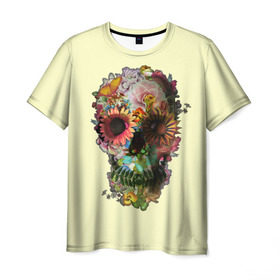 Мужская футболка 3D с принтом Цветочный Череп , 100% полиэфир | прямой крой, круглый вырез горловины, длина до линии бедер | bone | bones | flower | flowers | skeleton | skeletons | skull | skulls | кости | кость | скелет | скелеты | цветок | цветочки | цветочный | цветы | череп | черепа | черепок