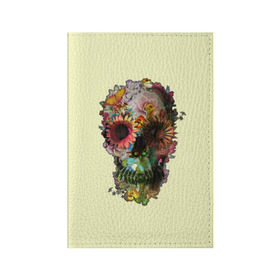 Обложка для паспорта матовая кожа с принтом Цветочный Череп , натуральная матовая кожа | размер 19,3 х 13,7 см; прозрачные пластиковые крепления | bone | bones | flower | flowers | skeleton | skeletons | skull | skulls | кости | кость | скелет | скелеты | цветок | цветочки | цветочный | цветы | череп | черепа | черепок