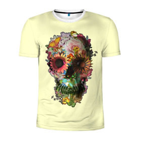 Мужская футболка 3D спортивная с принтом Цветочный Череп , 100% полиэстер с улучшенными характеристиками | приталенный силуэт, круглая горловина, широкие плечи, сужается к линии бедра | bone | bones | flower | flowers | skeleton | skeletons | skull | skulls | кости | кость | скелет | скелеты | цветок | цветочки | цветочный | цветы | череп | черепа | черепок
