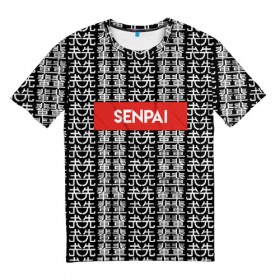 Мужская футболка 3D с принтом SENPAI НА ЯПОНСКОМ , 100% полиэфир | прямой крой, круглый вырез горловины, длина до линии бедер | alien | anime | axegao | fight | game | manga | martial artist | senpai | аниме | арт | персонажи | япония