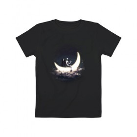 Детская футболка хлопок с принтом Лунная лодка , 100% хлопок | круглый вырез горловины, полуприлегающий силуэт, длина до линии бедер | астронавт | вода | галактика | звезды | космонавт | космос | лодка | луна | месяц | млечный путь | облака | озера | река | скафандр | тучи