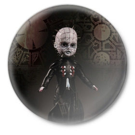 Значок с принтом Восставший из ада ,  металл | круглая форма, металлическая застежка в виде булавки | восставший | из ада | кино | кукла | ужасы | фильм