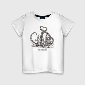 Детская футболка хлопок с принтом Кракен , 100% хлопок | круглый вырез горловины, полуприлегающий силуэт, длина до линии бедер | корабль | кракен | монстр | море | осьминог
