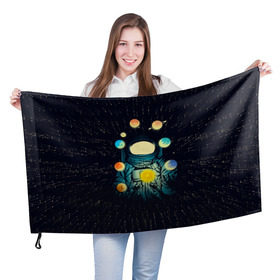 Флаг 3D с принтом Космический жонглер , 100% полиэстер | плотность ткани — 95 г/м2, размер — 67 х 109 см. Принт наносится с одной стороны | астронавт | венера | вселенная | галактика | звезда | земля | космонавт | космос | марс | меркурий | планеты | сатурн | свет | скафандр | солнце | стекло | тени | уран | юпитер