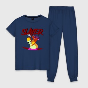Женская пижама хлопок с принтом Homer Slayer , 100% хлопок | брюки и футболка прямого кроя, без карманов, на брюках мягкая резинка на поясе и по низу штанин | 